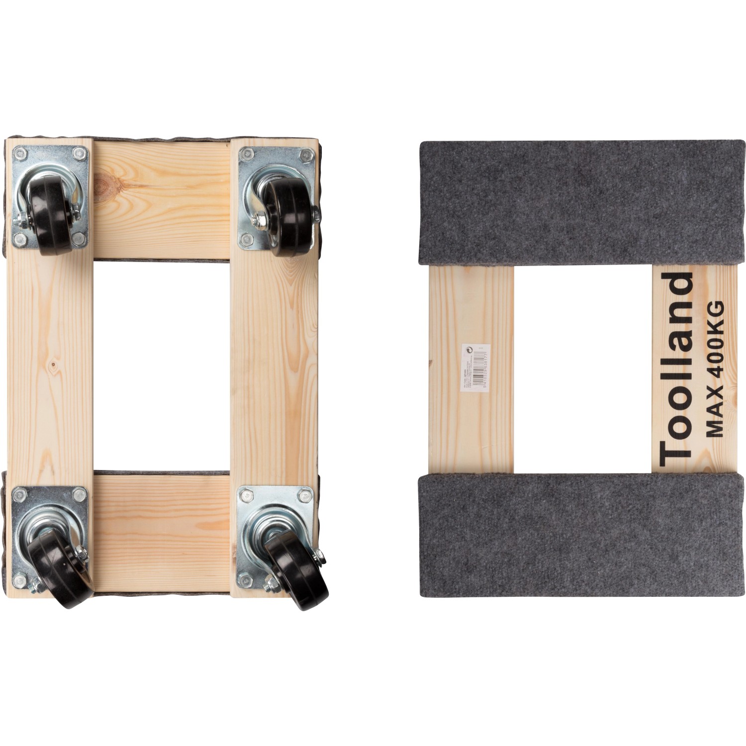 Toolland Transportroller, rechteckig, 460x320 mm, Traglast 400 kg, mit 4 Lenkrollen und Filzschutz.