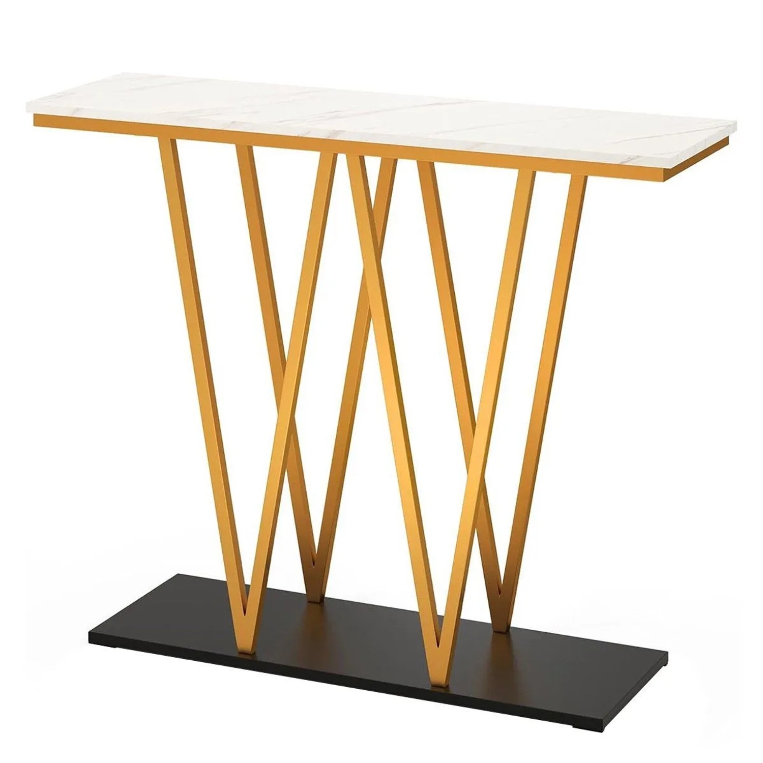 Costway Konsolentisch Marmor Optik Goldfarbenes Metallgestell 100 cm günstig online kaufen