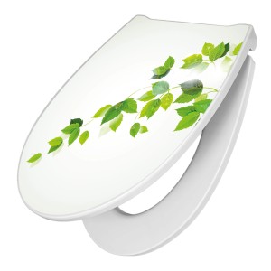 Banjado Premium WC-Sitz mit Absenkautomatik, Motiv Ranke Gelb Weiß, Duroplast.