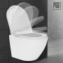 Weißes, spülrandloses Hänge-WC mit Nano-Beschichtung und Softclose-Sitz, kurze Ausladung.