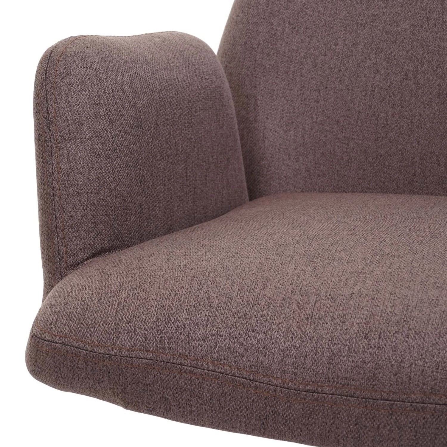 Detailansicht: Brauner, drehbarer MCW Esszimmerstuhl H71 mit Armlehnen und Stoffbezug.