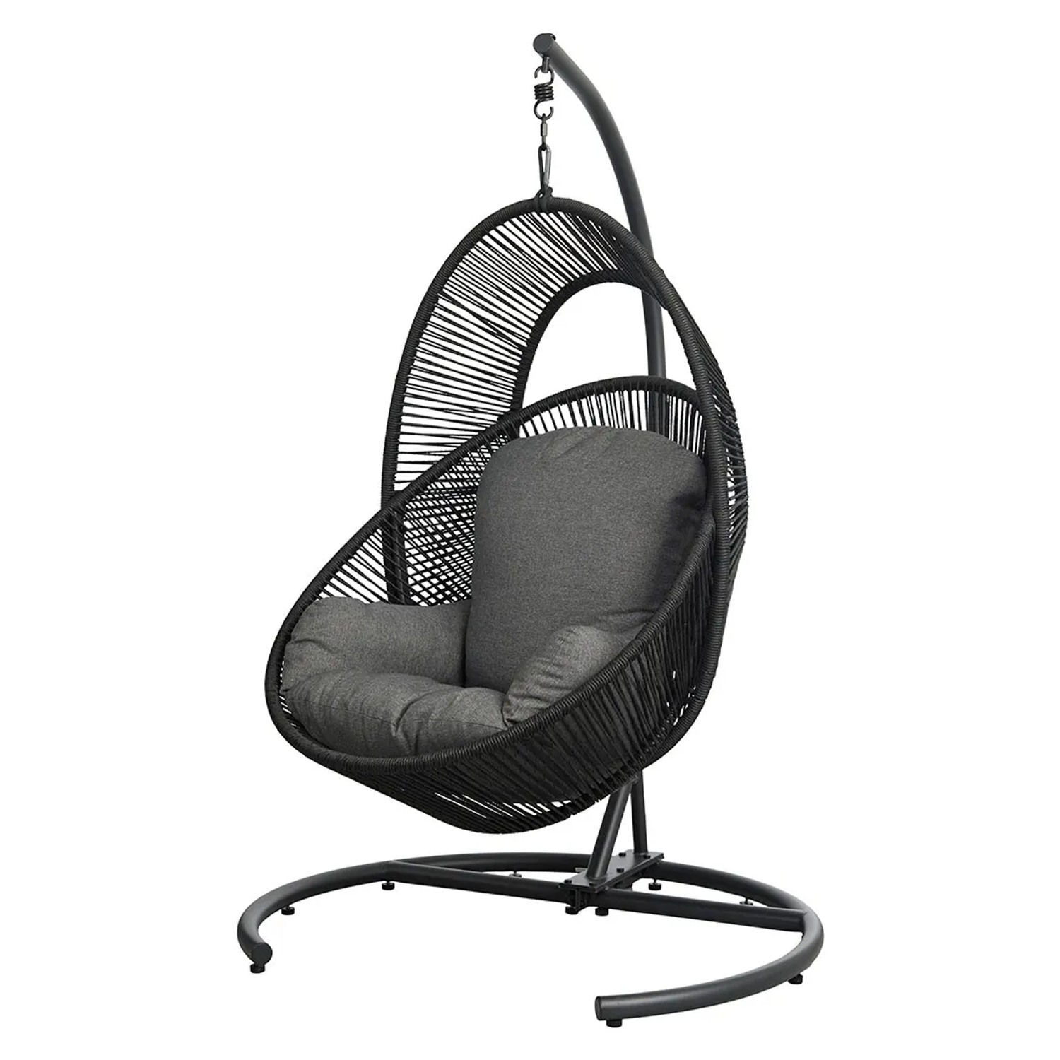 Hängesessel 'ebuy24 Tim' in Schwarz/Grau mit Kissen für Garten & Terrasse.
