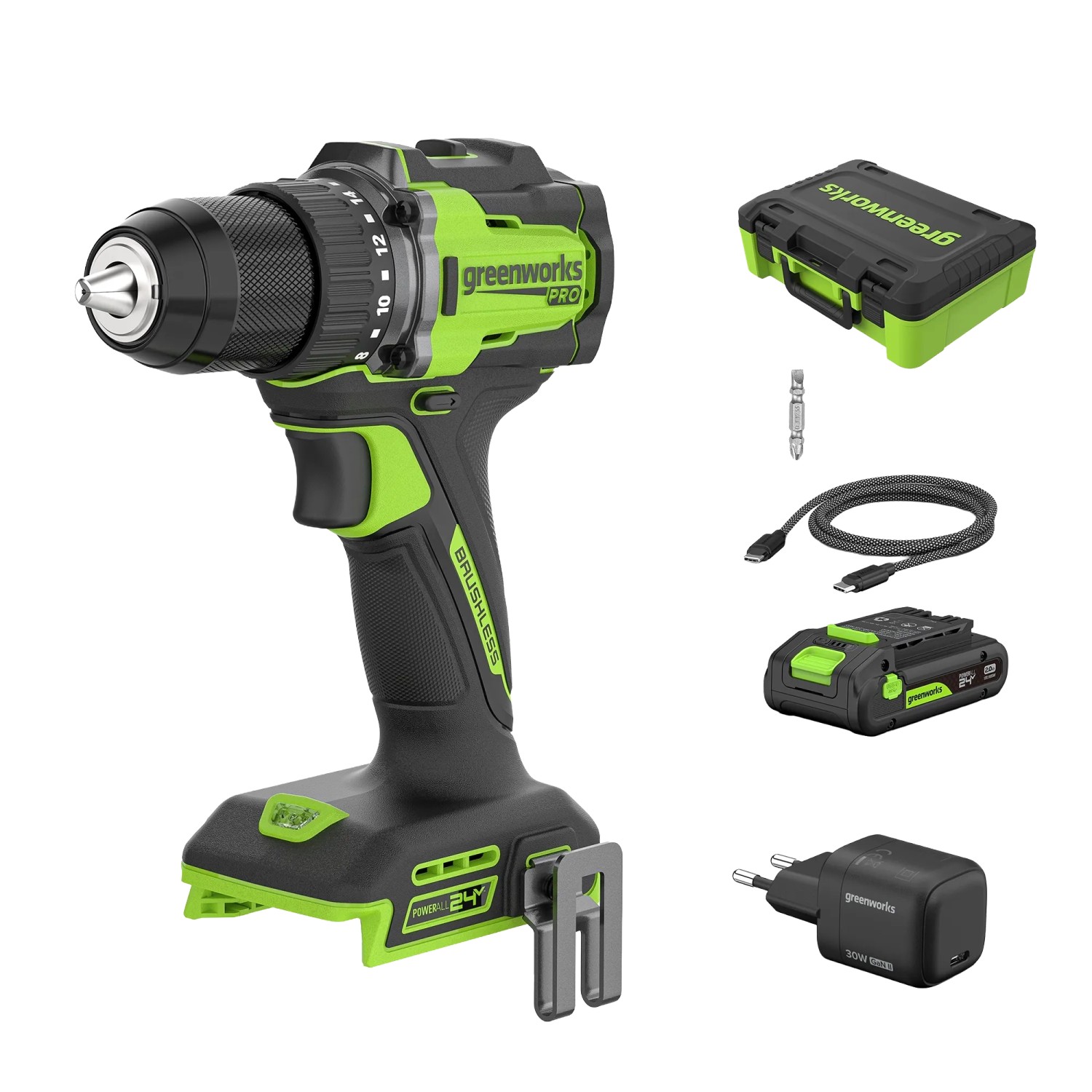 Greenworks Akku-Bohr & Schlagbohrmaschine-Set HD560A3 Pro 24 V 60 Nm