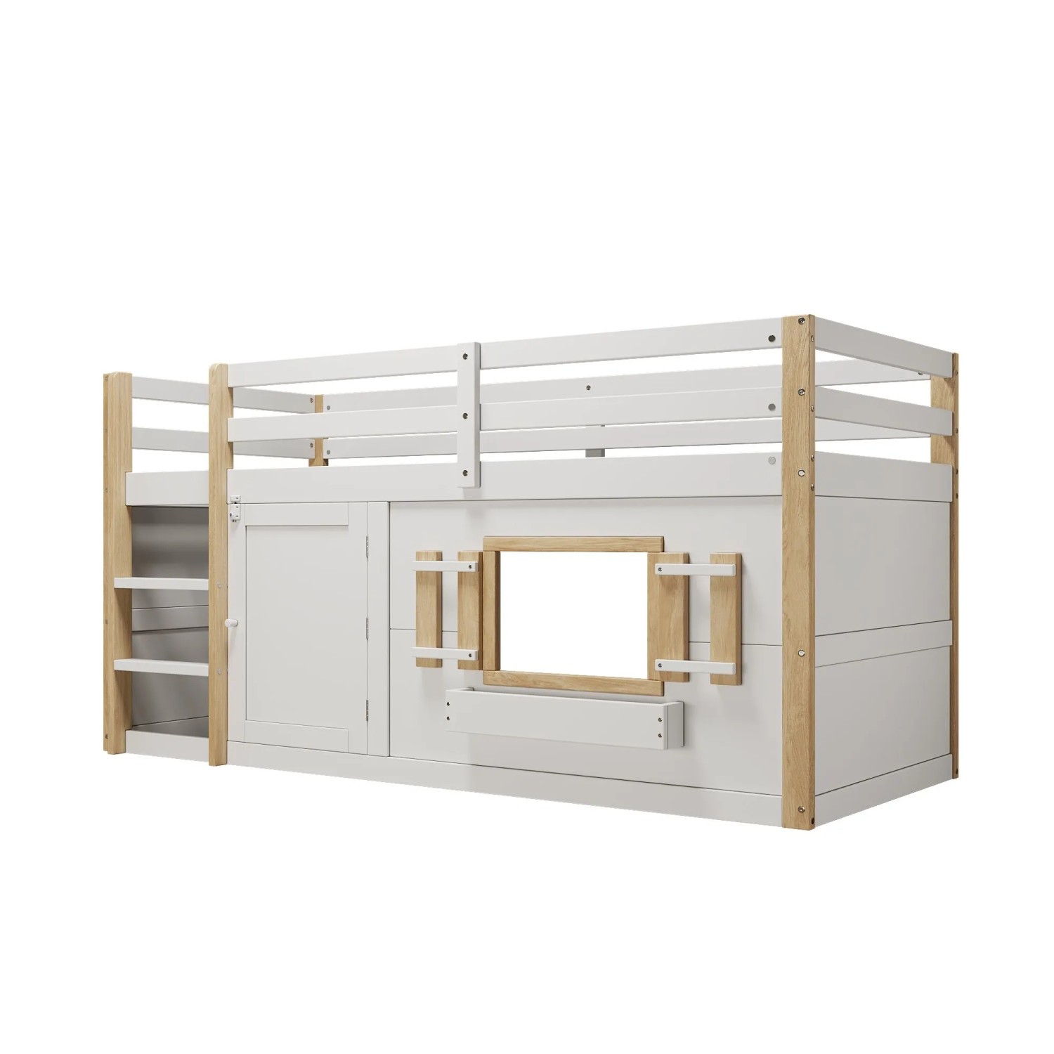 okwish Etagenbett 90x200cm mit Leiter und Spielfläche Weiß ohne Matratze