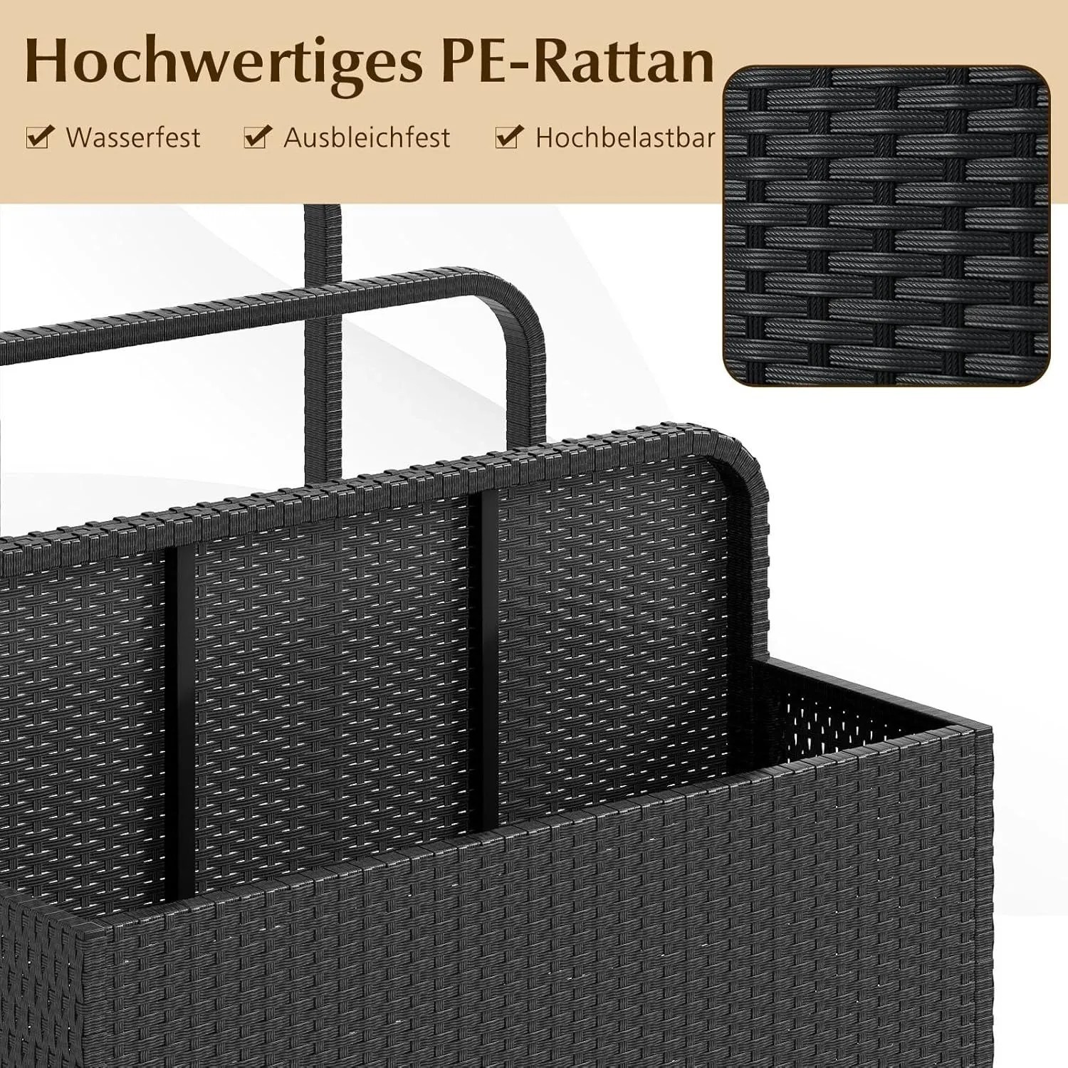 Costway Pool Aufbewahrungskorb mit Rollen Pe Rattan Schwarz_4