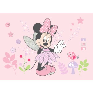 Rosa Disney Fototapete mit Minnie Maus, 160x110 cm. Kinderzimmer Deko.