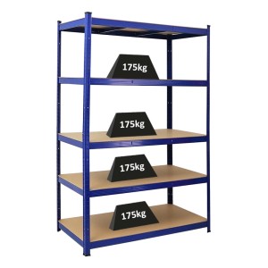 Blaues PROREGAL Schwerlastregal Taurus 180x120x60 cm mit 5 MDF-Fachböden, belastbar mit je 175 kg.