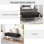 Schwarze Polsterbank mit Stauraum, Samtoptik und goldenen Beinen, als Bett- und Flurbank gezeigt.