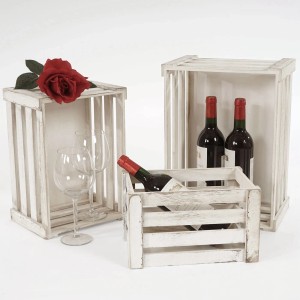 MCW Holzkiste C56 3er-Set Weiß Shabby, Aufbewahrungsboxen im Shabby-Look