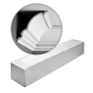 ORAC DECOR C336 LUXXUS Zierleisten Set, 6 weiße Stuckleisten (12m) und Detailansicht der Eckleiste.