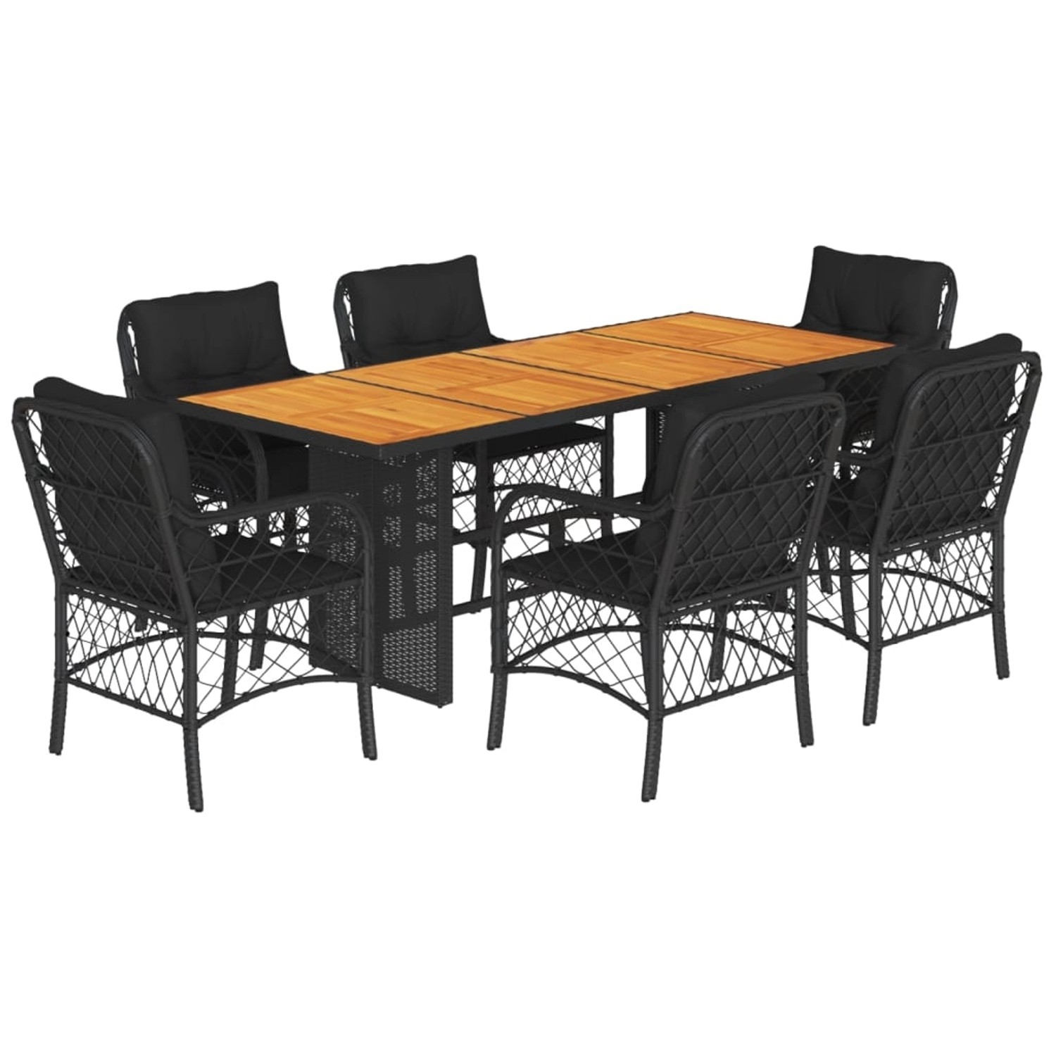 vidaXL 7-Tlg Garten-Essgruppe mit Kissen Schwarz Poly Rattan 3212072 günstig online kaufen