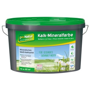 Eimer proNatur Kalk-Mineralfarbe, weiße Wandfarbe für Putz, Beton und Mauerwerk, 10 l.