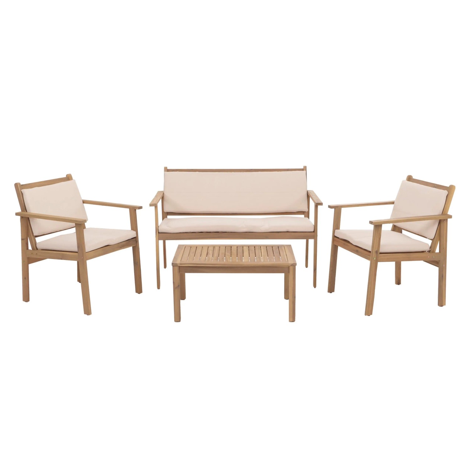 MCW Garten-Garnitur O19 Holz Akazie Stoff Kissen Beige