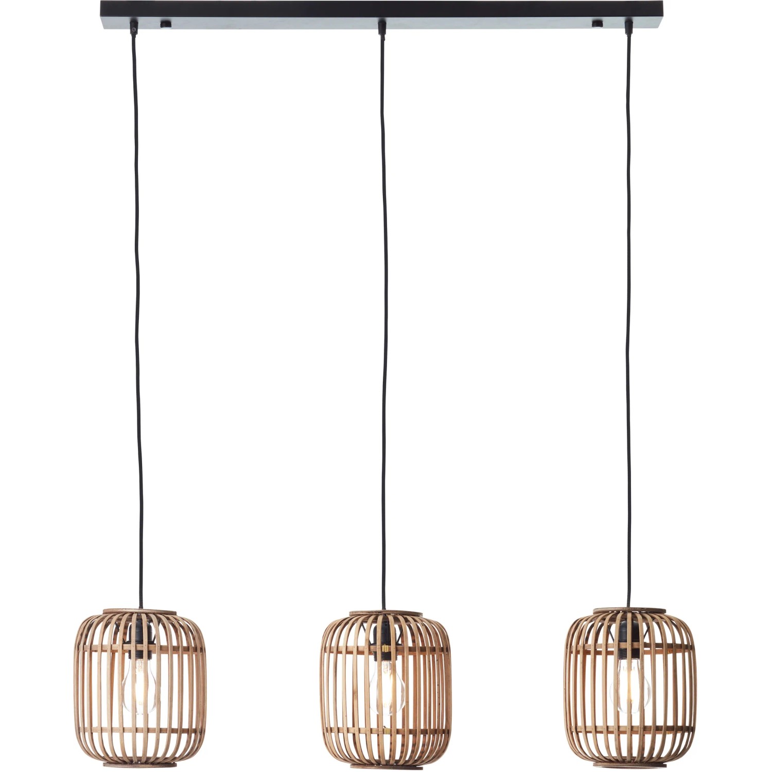 Brilliant Pendelleuchte Woodrow, 3-flammig, hellbraun, mit Holz-Optik Schirmen.