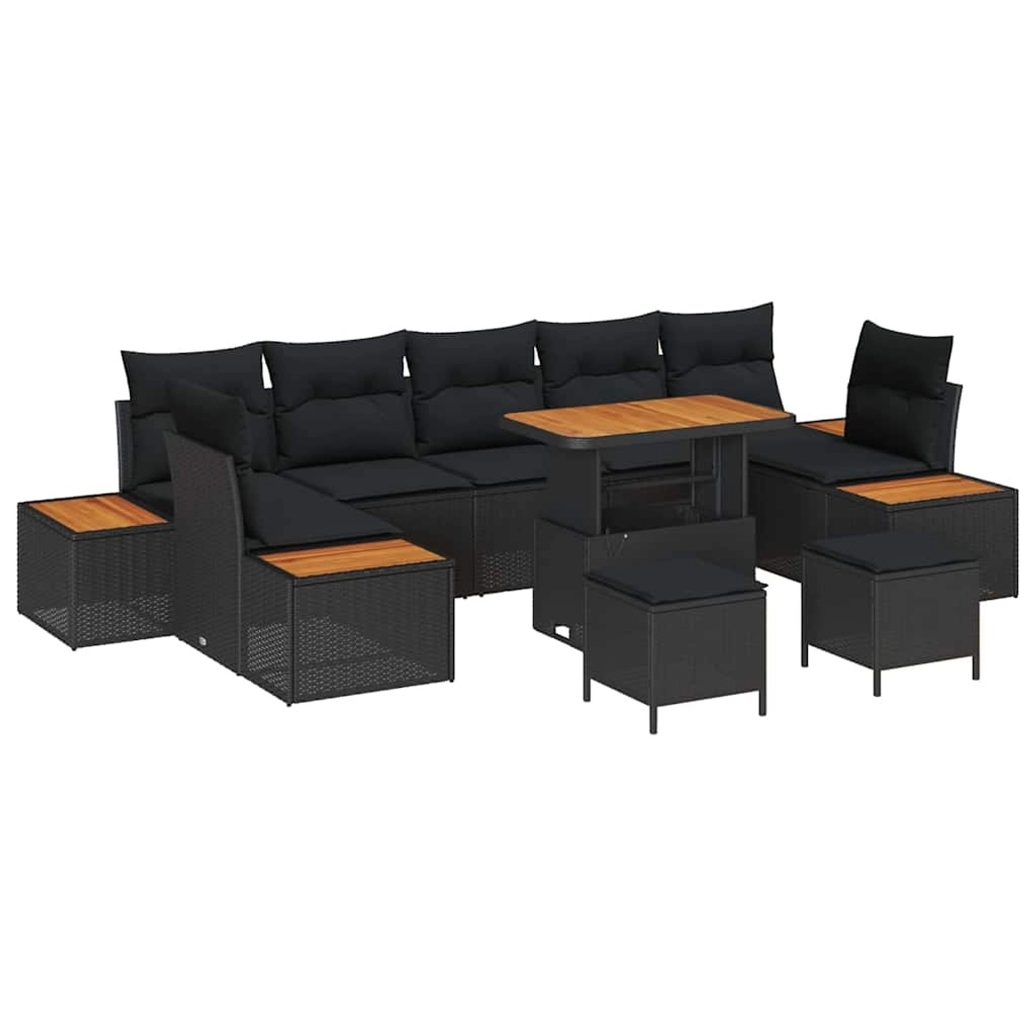 vidaXL Garten-Sofa-Set mit Kissen 10-Tlg Schwarz Poly Rattan 3362899 günstig online kaufen