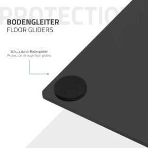 Detailaufnahme: Schwarzes ML-Design Tischgestell mit Bodenschoner für Esstische.