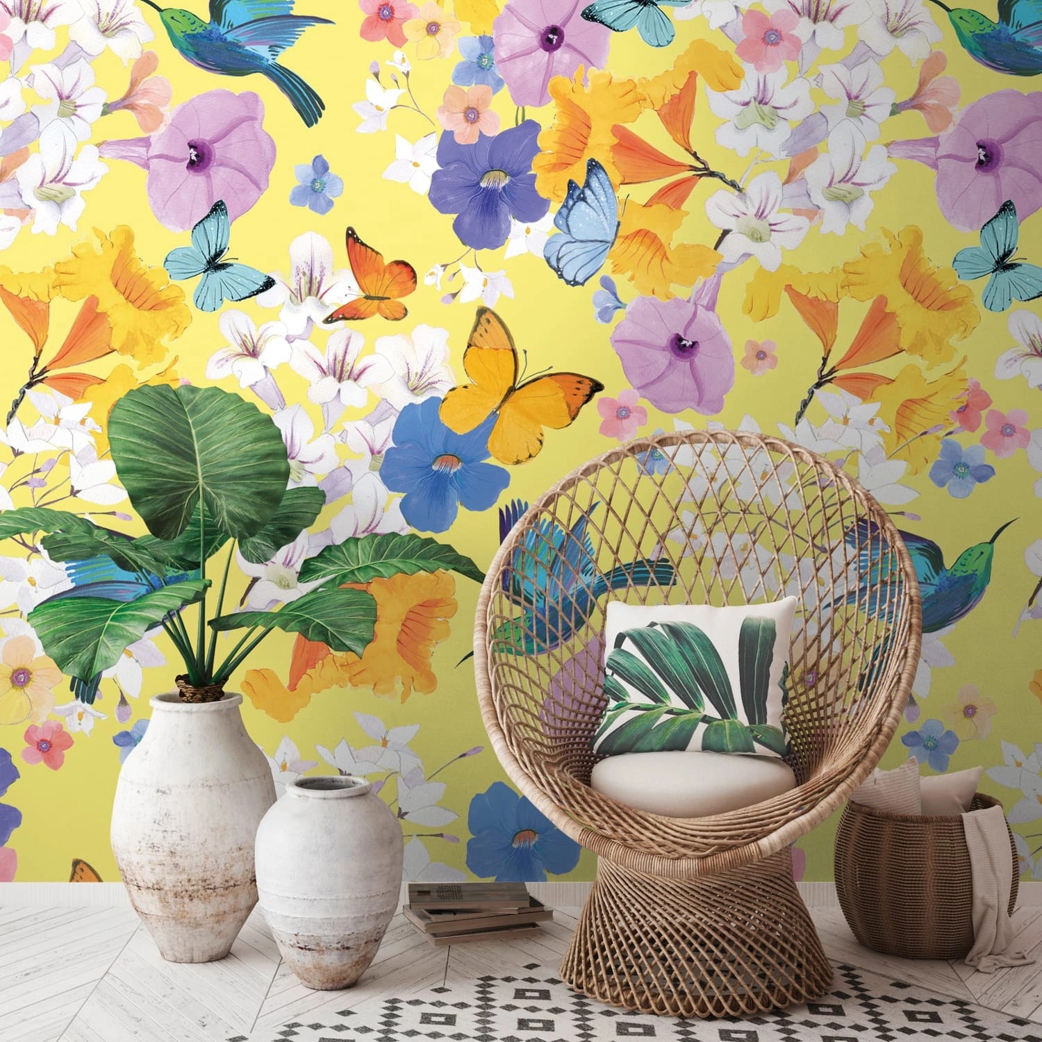 PROFHOME 391971-GU Fototapete Blumen Matt Gelb Blau Weiß Lila 1,59 m x 2,8 günstig online kaufen