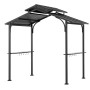 Brauner Stahl-Grillpavillon Sunjoy Ecrins (153x242cm) mit zweistufigem Dach und Ablageflächen.