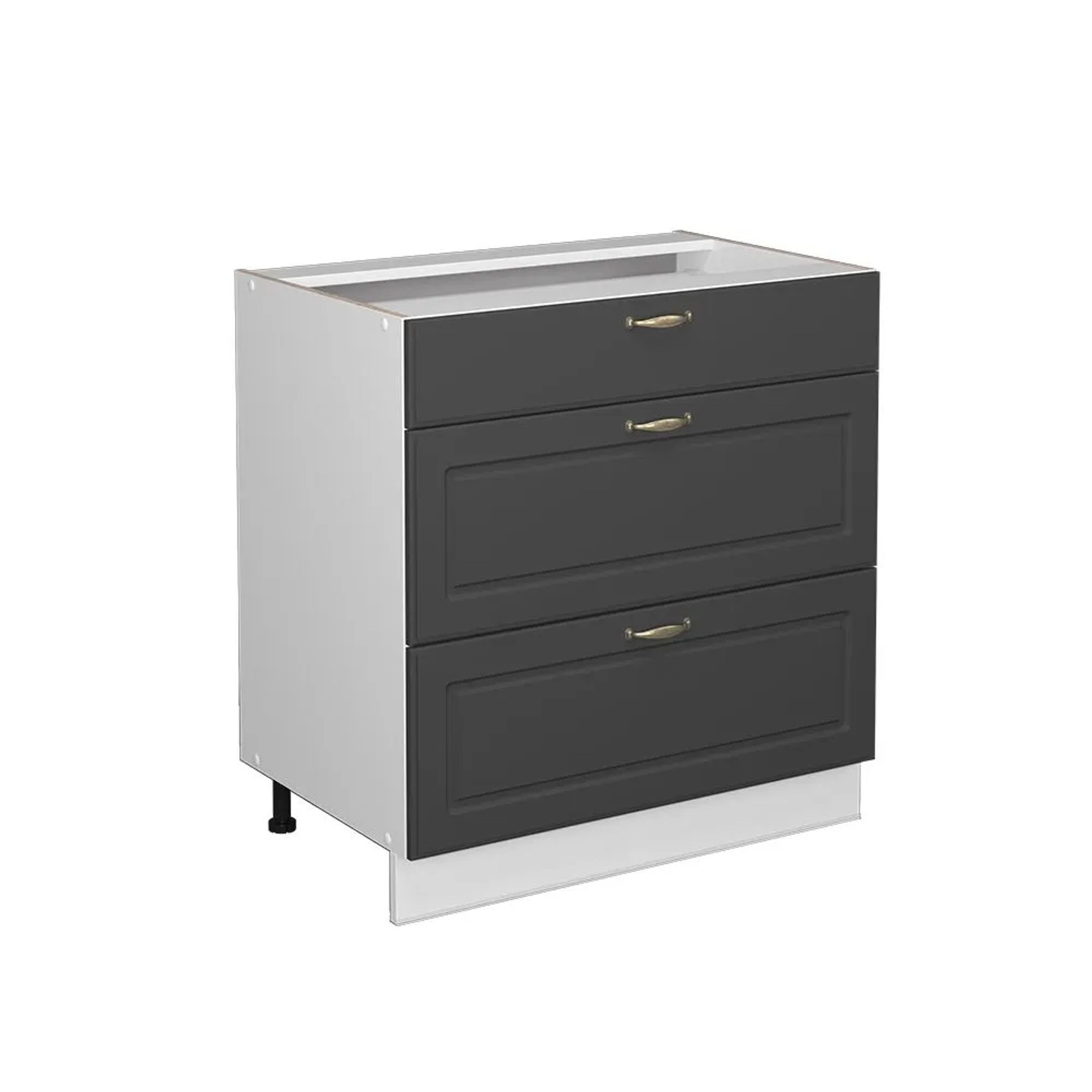 Vicco Küchenunterschrank Fame-Line Anthrazit-Gold Weiß 80 cm mit 3 Schubladen ohne Arbeitsplatte