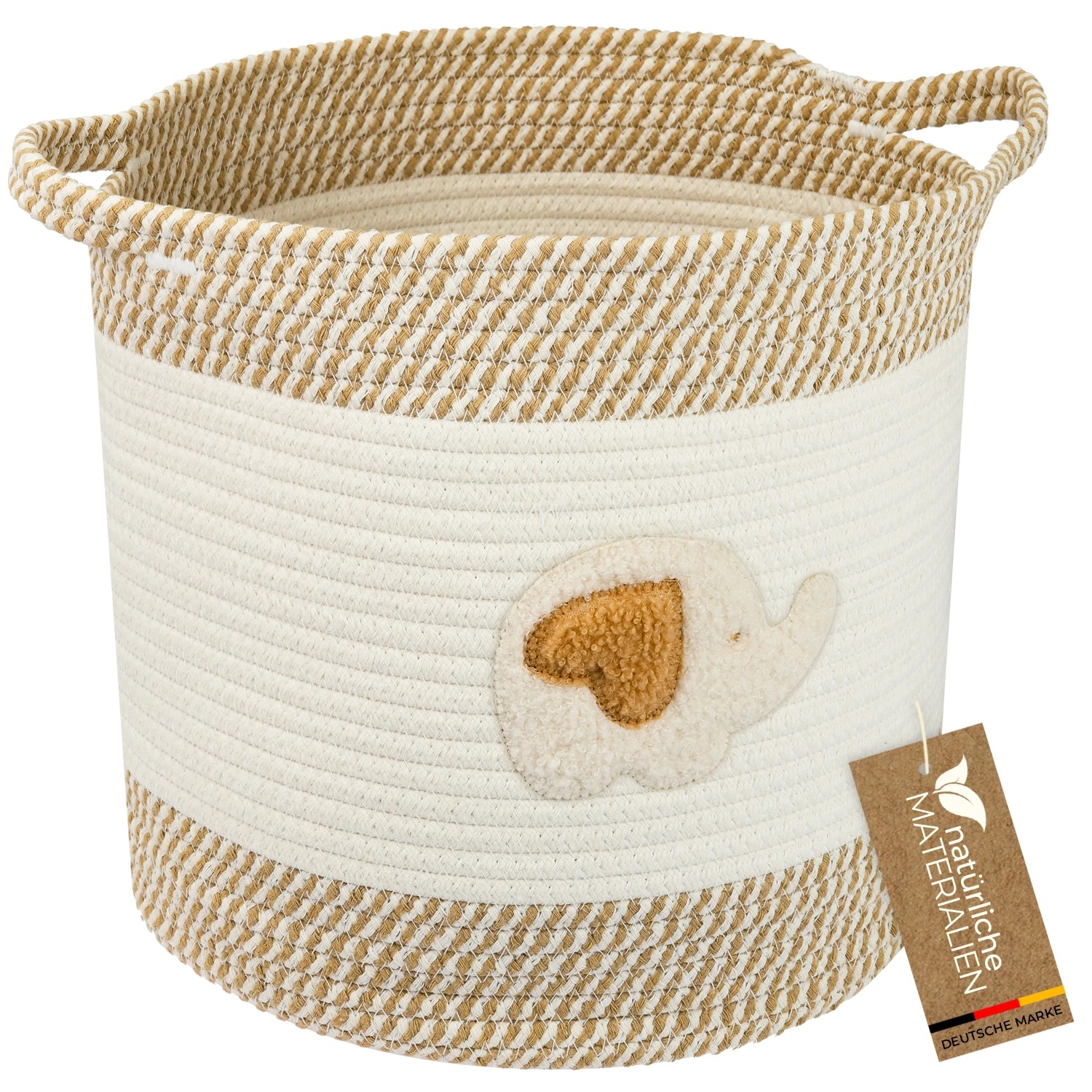 HMF Aufbewahrungskorb Griffen Korb Kinderzimmer Baumwolle Elefant 30 x 30 cm