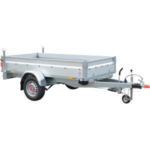 Stema Anhänger Basic ST 1300-25-13 mit Motorradtransport-Set, silberner PKW-Anhänger.