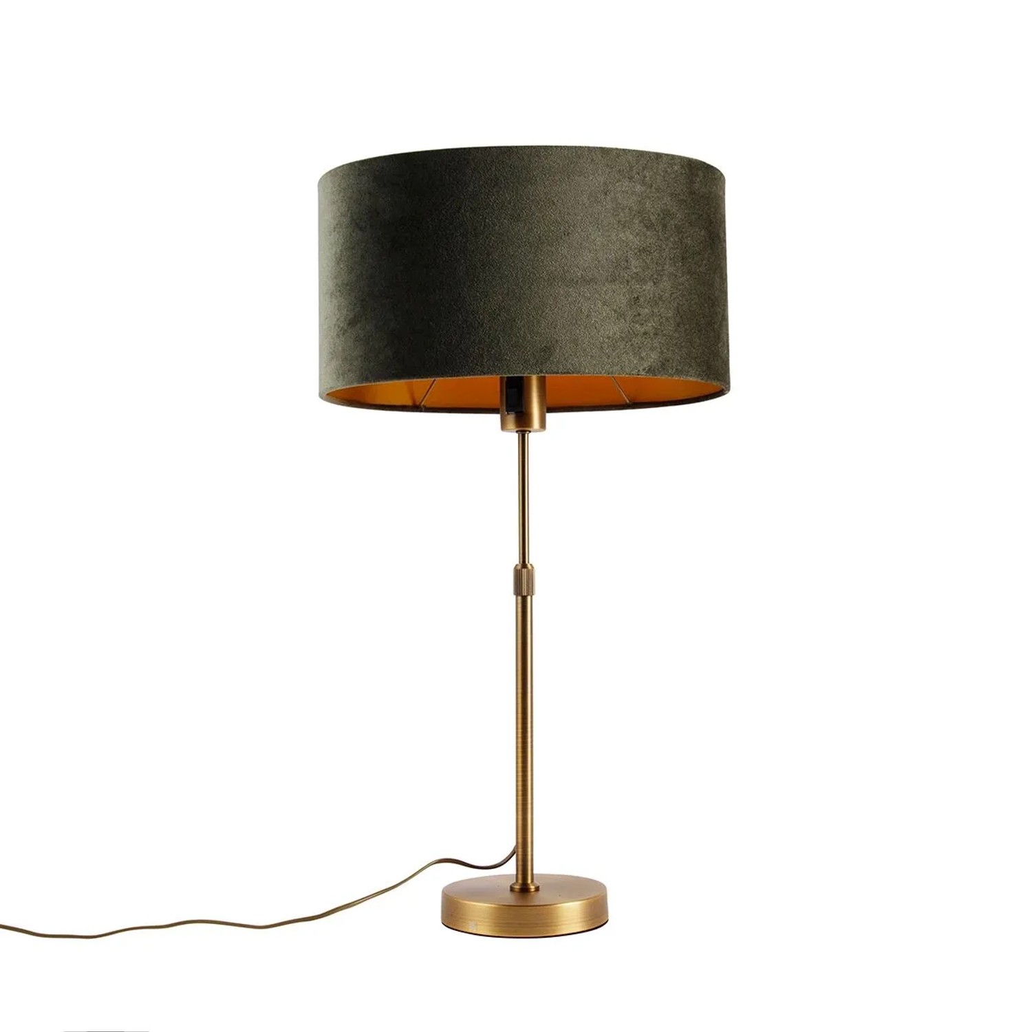 QAZQA Tischleuchte Bronze mit Ovalem Samtschirm Grün 35cm Parte