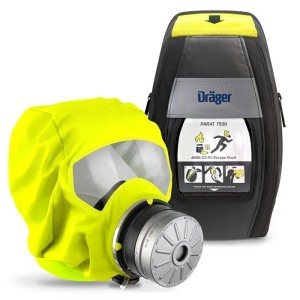 Dräger Brandschutzhaube PARAT 7520 mit ABEK CO P3 Fluchthaube Rettungshaube Filter Kohlenmonoxid Filter