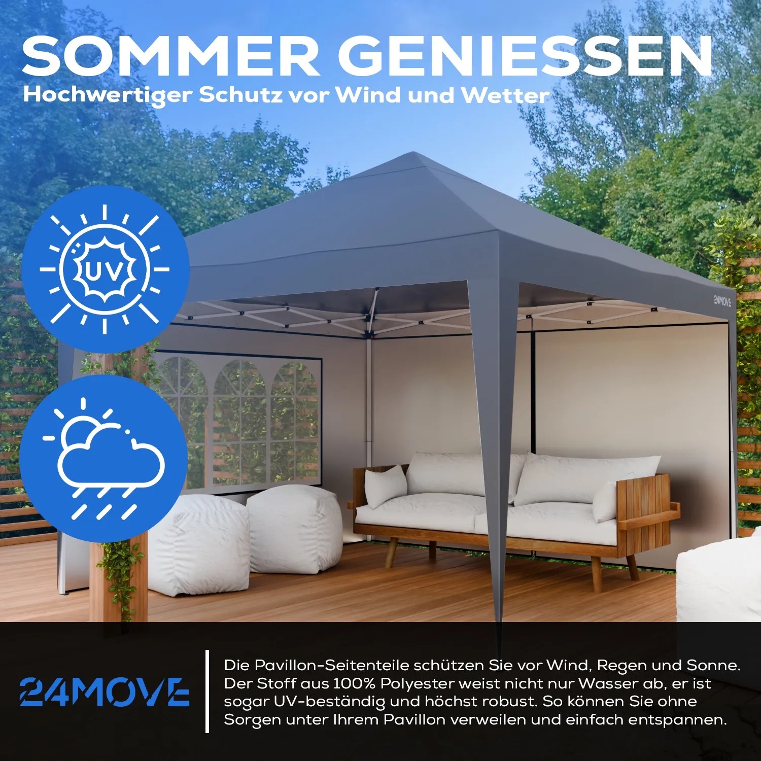 Graues 24MOVE Pavillon Seitenteil 2er Set (2x3m) mit Fenster und Reißverschluss.