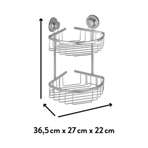 Eckiger baliv Duschkorb mit 2 Etagen aus Aluminium, zur Wandmontage im Bad.