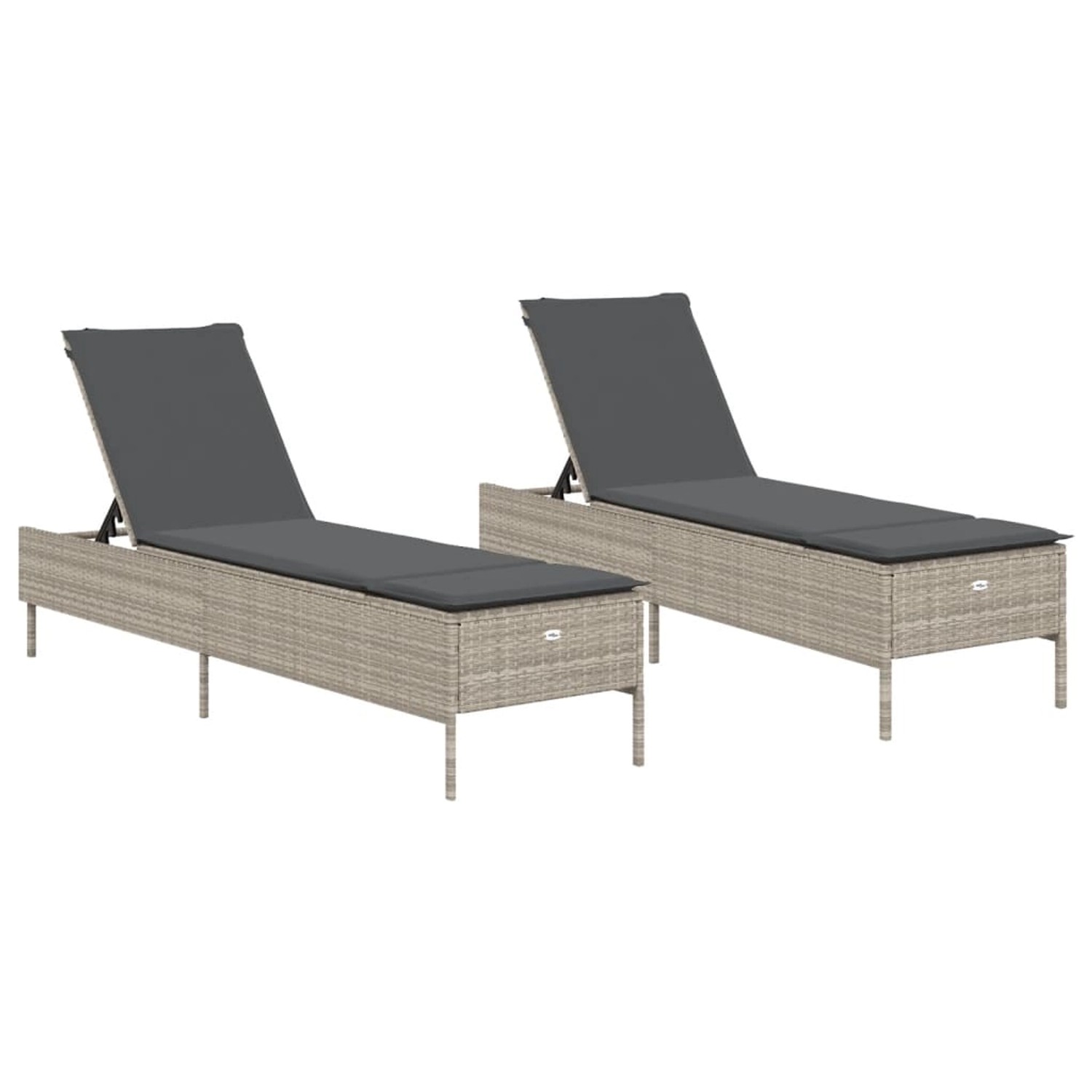 VidaXL Sonnenliegen mit Auflagen 2 Stk. Hellgrau Poly Rattan 198 x 55 cm
