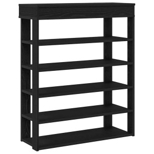 Schuhregal Schwarz, 80x30x98 cm, Holzwerkstoff, mit fünf Ablagen für Schuhaufbewahrung.