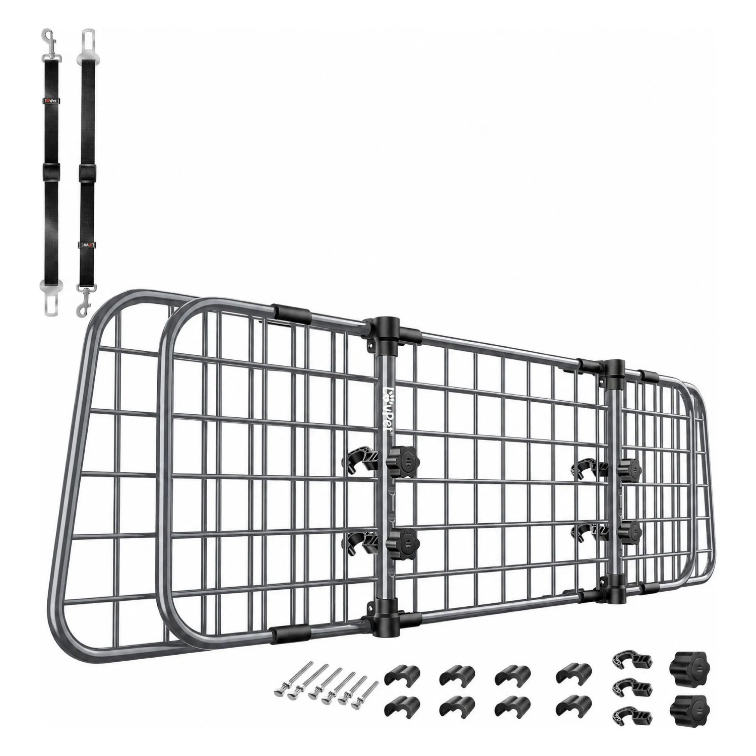 LOVPET Hundegitter Auto Verstellbar 92 Bis 152 cm mit 2 Gurten Anthrazit