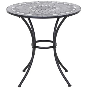 Runder, grauer Gartentisch Siena Garden Como (Ø 70 cm) mit Stahlgestell und Mosaikmuster.