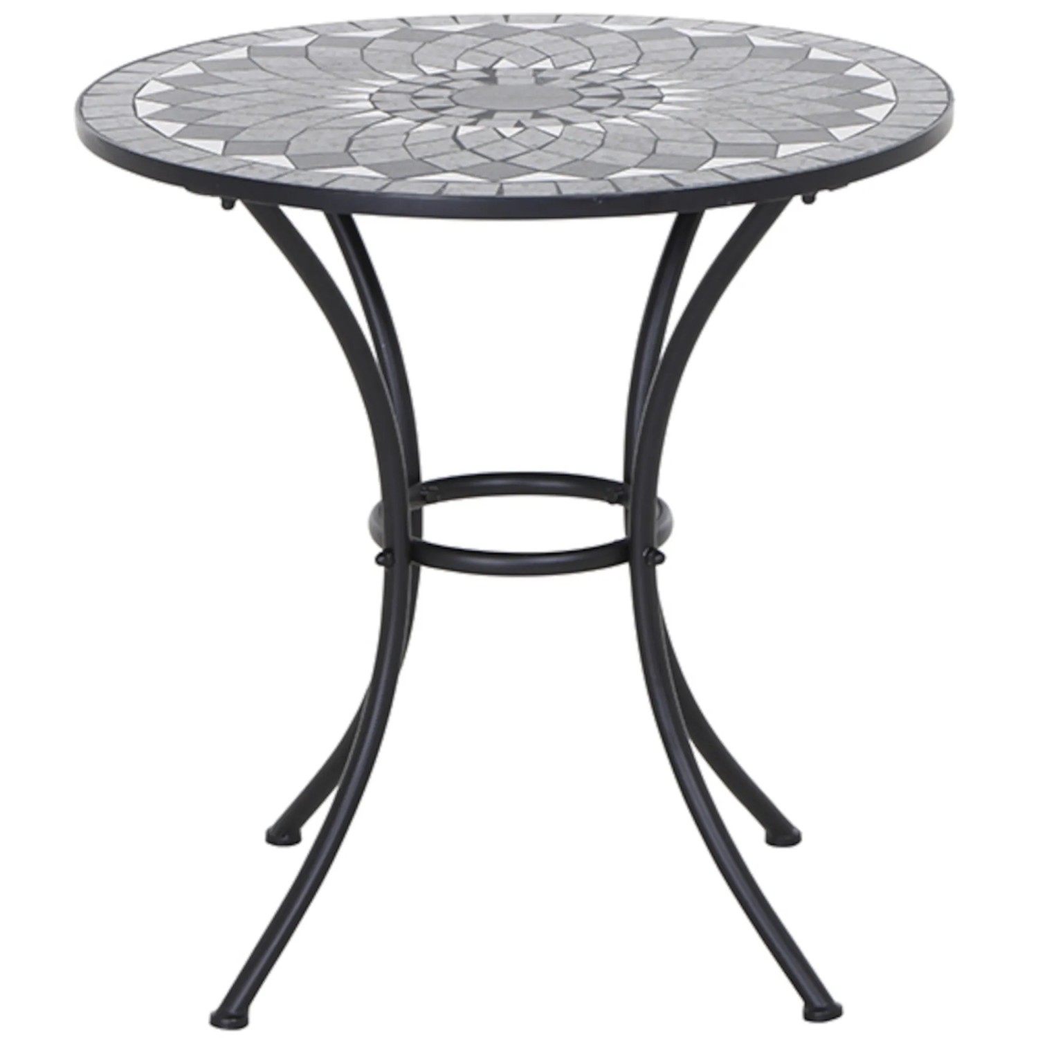 Runder, grauer Gartentisch Siena Garden Como (Ø 70 cm) mit Stahlgestell und Mosaikmuster.