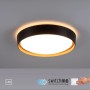 Moderne, dimmbare LED-Deckenleuchte Emilia, Ø 40 cm, in Schwarz mit Holzdekor für Wohnräume.