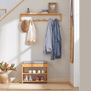 SoBuy Flurgarderobe FHK06-N aus Bambus mit Wandgarderobe, Handtuchhalter und Schuhbank.