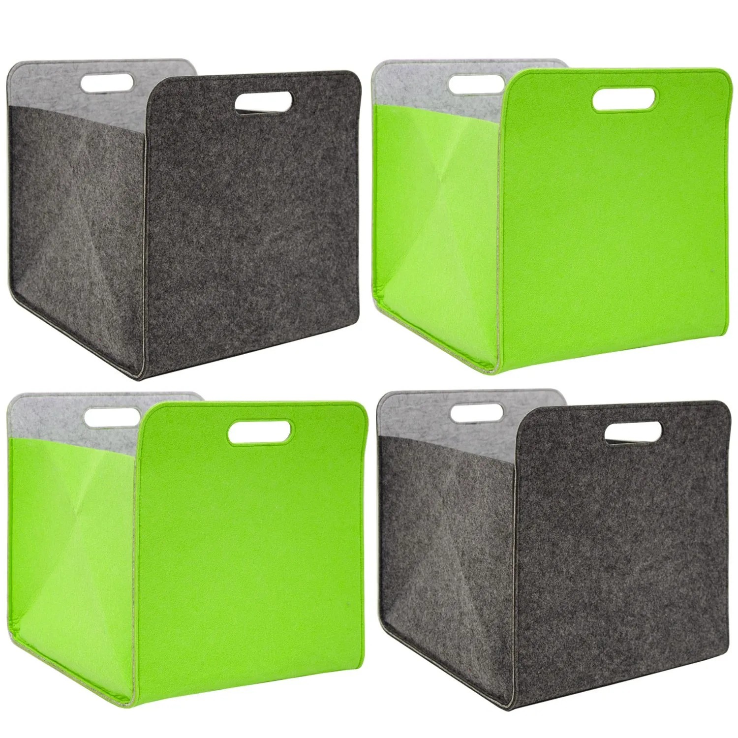 DuneDesign Filz Aufbewahrungsbox für Kallax Regal 33 x 33 x 38 cm 4er Grau Grün