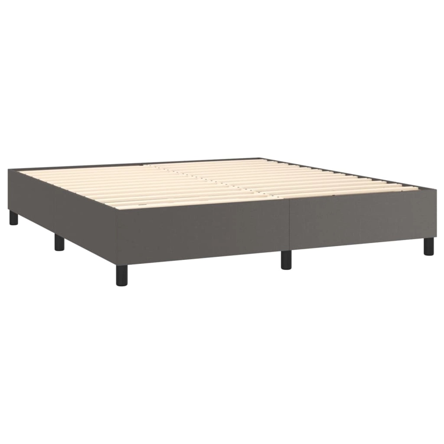 Graues vidaXL Boxspringbett 160x200 cm mit Lattenrost und Füßen.