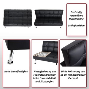 MCW Sofa K21 Grau mit Schlaffunktion und verstellbarer Rückenlehne, Details.