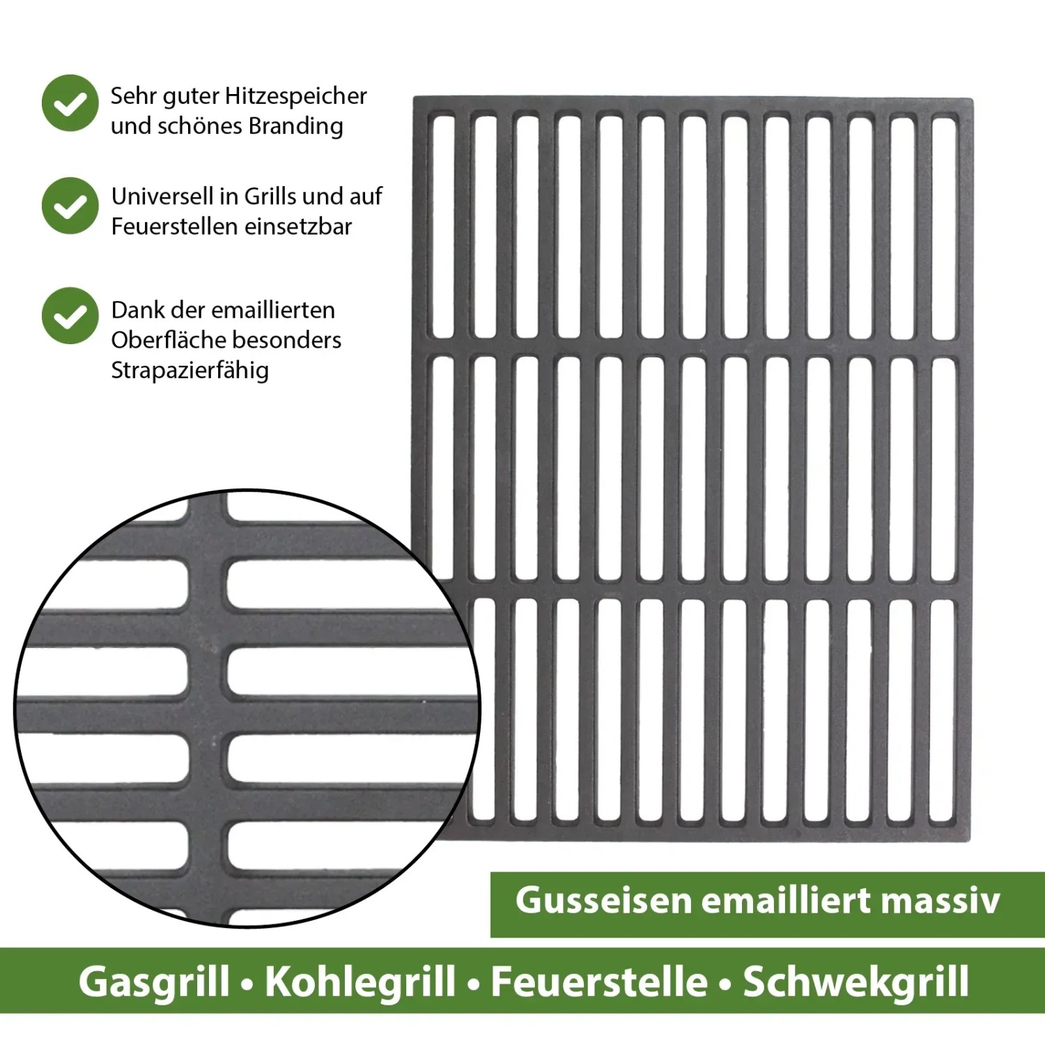 Rechteckiger, emaillierter TRUTZHOLM Grillrost aus Gusseisen, 45x30 cm, für Grills.