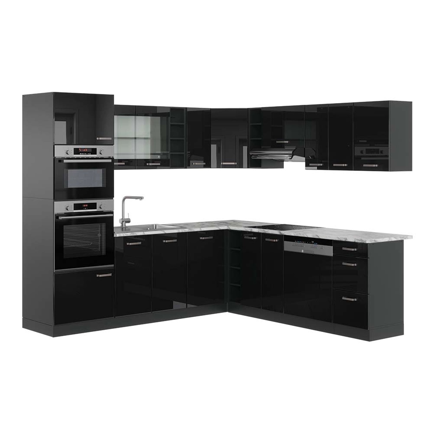 Vicco R-Line Eckküche Schwarz Hochglanz/Anthrazit 237 x 247 cm AP Marmor günstig online kaufen