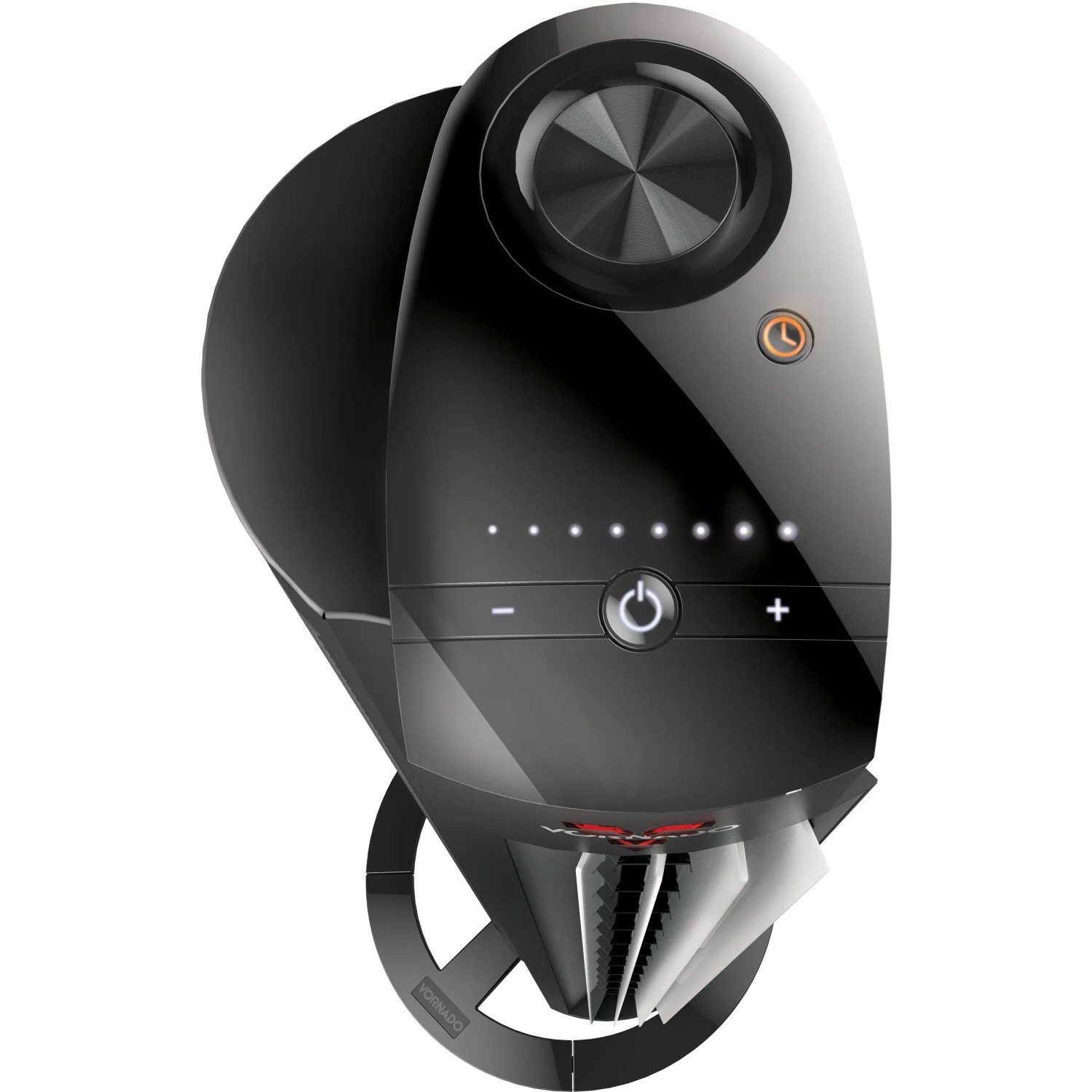 Schwarzer Vornado Tower M Standventilator mit Touch-Bedienung und Timer.
