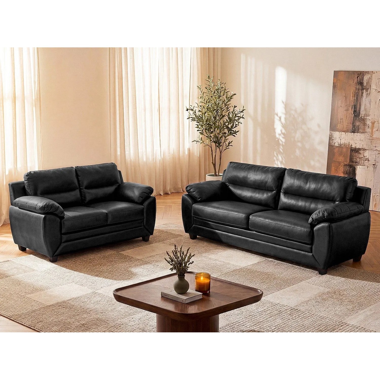 Vente-unique Couchgarnitur Manoa Schwarz 163 cm  201 cm