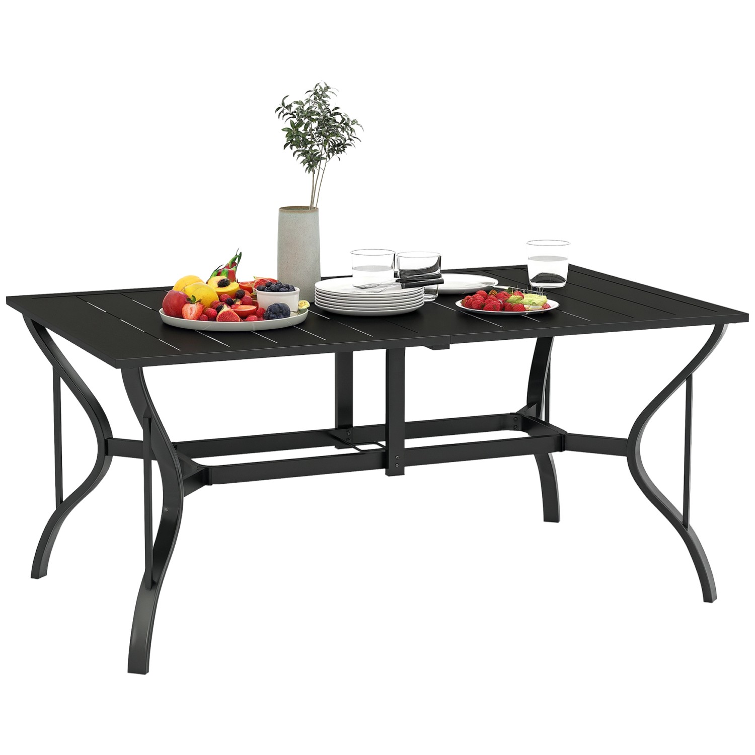 Outsunny Gartentisch Stahl Metall 150L x 90B x 73H cm Schwarz günstig online kaufen