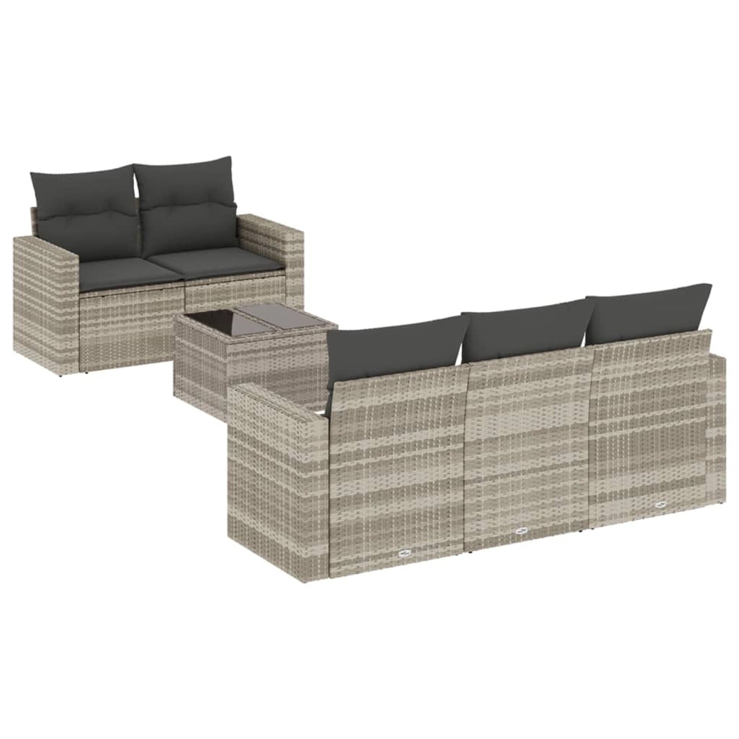 vidaXL 6-tlg Garten-Sofagarnitur mit Kissen Hellgrau Poly Rattan Modell 15