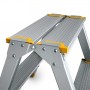 Doppelseitige Aluminium-Stufenstehleiter mit 6 Stufen, silber/gelb, max. 150 kg Tragkraft.