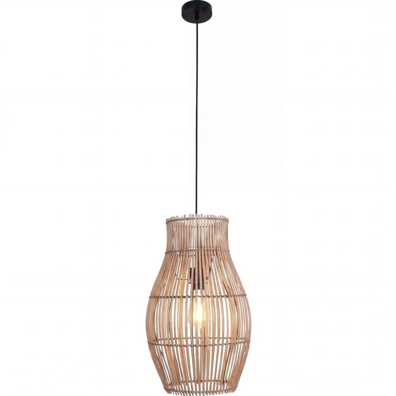 Licht-Erlebnisse Hängelampe Höhenverstellbar DM 30 CM Bambus Schirm E27 Modern