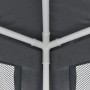Detailaufnahme Partyzelt: Anthrazitfarbenes Zelt mit weißem Gestänge und Mesh-Seitenwänden.