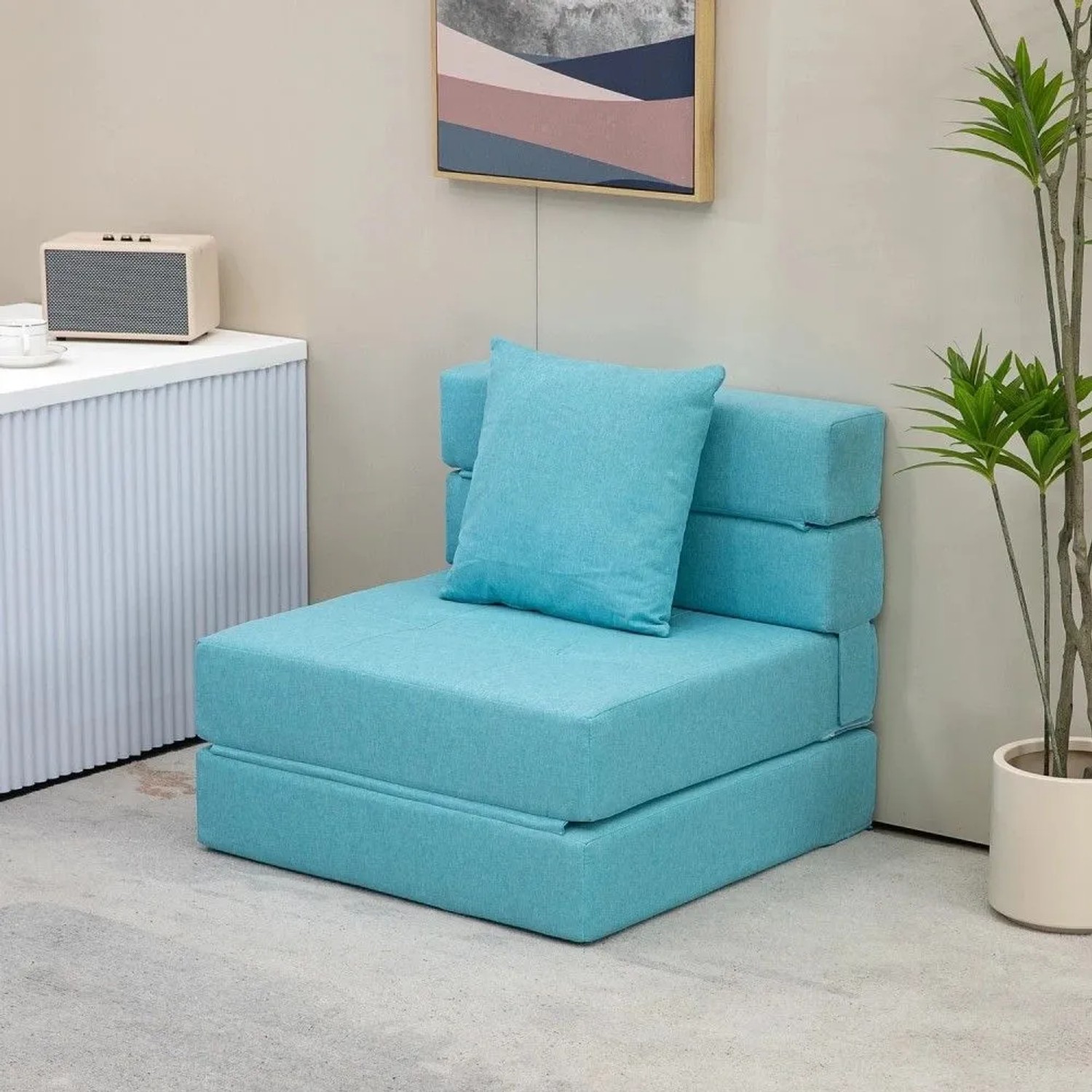 HOMCOM Schlafsessel klappbar, türkises 2-in-1 Sofa mit Kissen, ideal für kleine Räume.