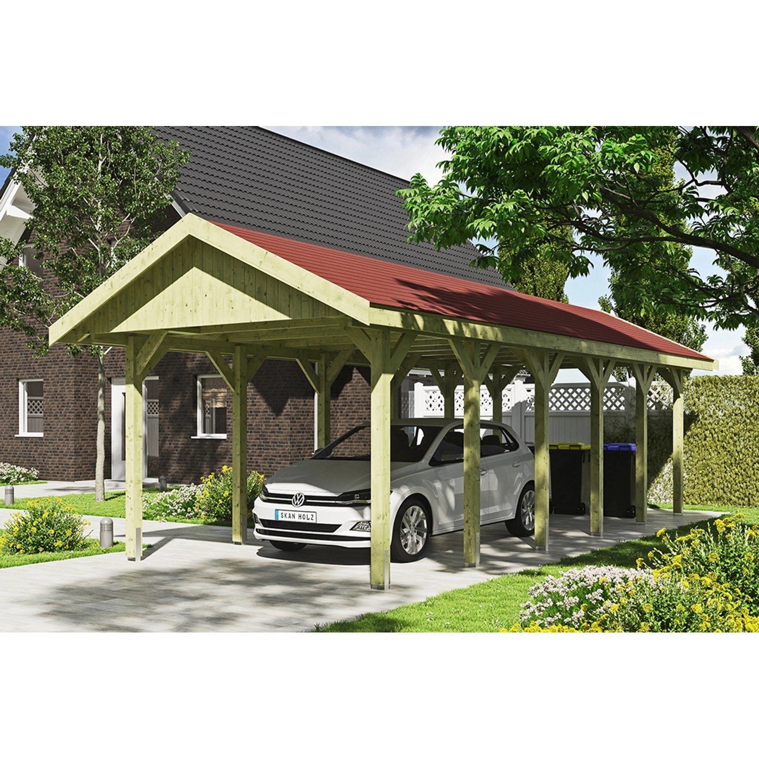 Satteldach-Carport Wallgau 380 x 900 cm rote Schindeln günstig online kaufen